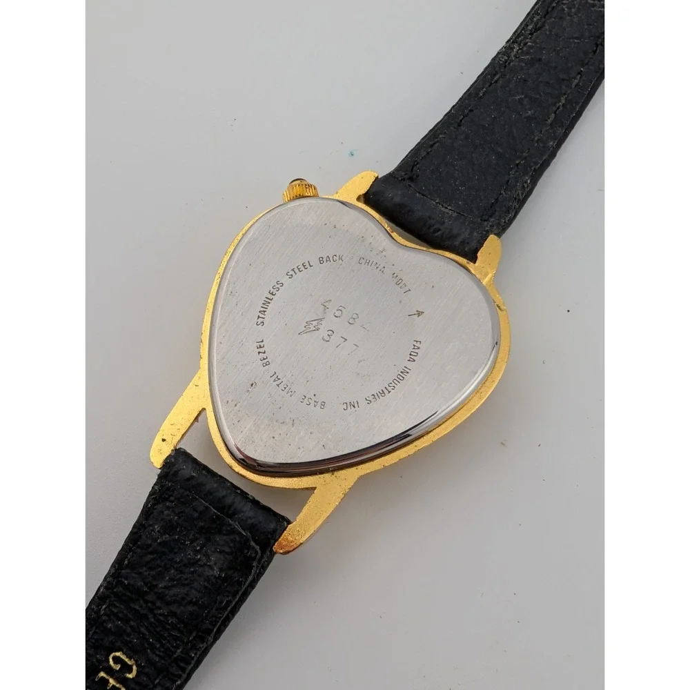 Vintage #1 Mom Heart Watch 28mm Gold Case MOP Dial Leather Band-‎ New Battery